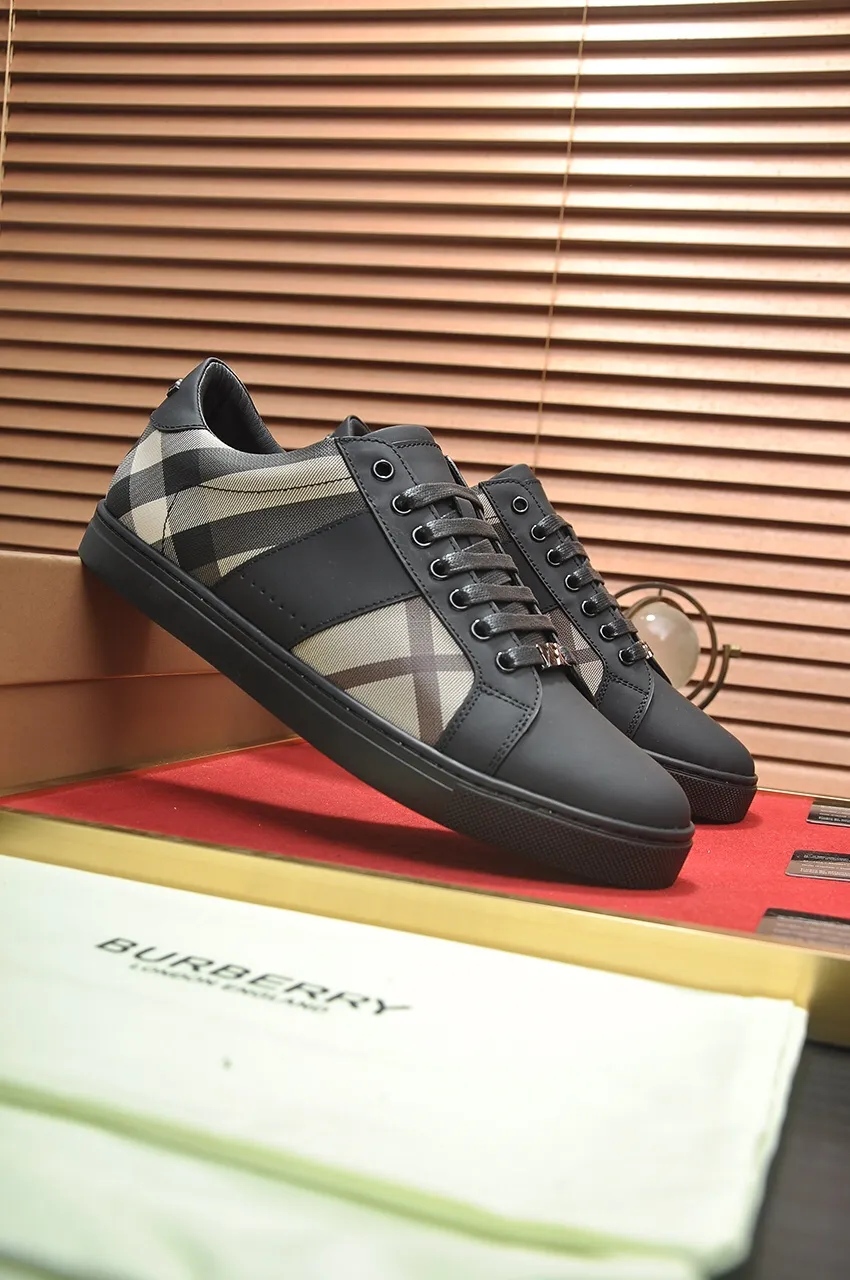 Men's shoes💰480💶[Burberry] (cowhide lining) classic low-top sneakers｜Imported cowhide with classic plaid fabric｜Cow leather lining｜Original outsole｜Fine workmanship and comfortable to wear Size: 38-44 (customized at 45)